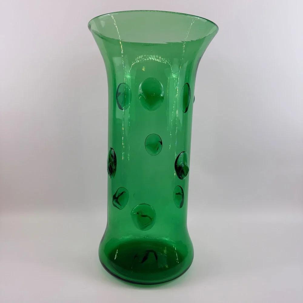 Mid Century Green Glass Large Prunt Blob Floor Vase 18